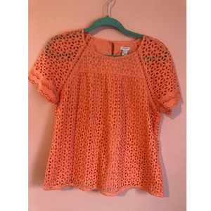 J Crew Coral Eyelet, Lace Top, Size 8